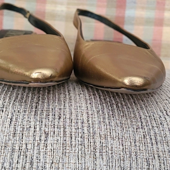 Zara Metallic Gold Genuine Leather Geometric Heel Sling Backs - Picture 6 of 8